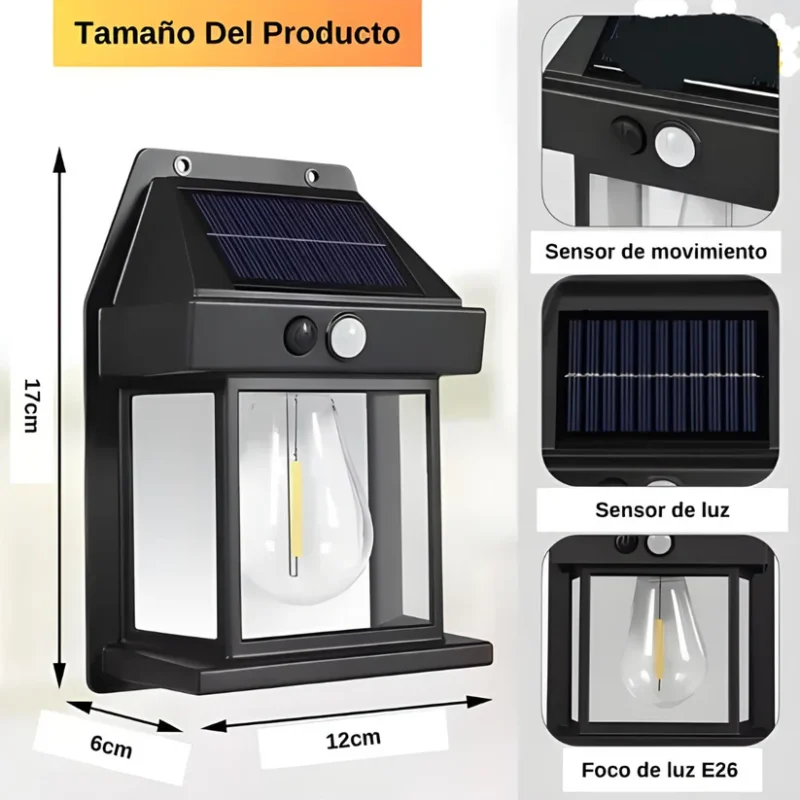 Aplique Solar tipo farol 2X1